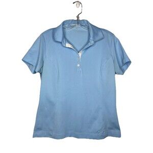 Nike Golf Top Women Medium Polo Light Blue Drifit Collared Short Sleeve FLAW‎